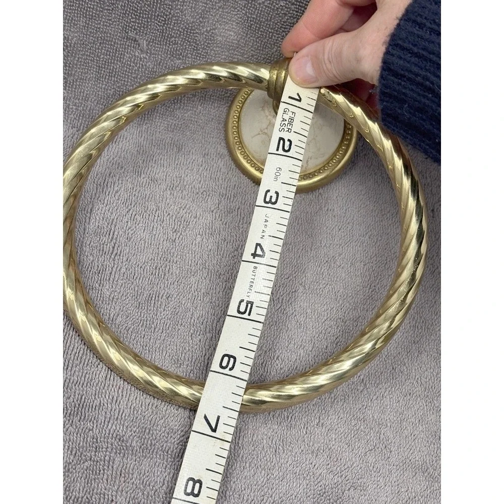 Vintage Brass Twisted Rope Towel Ring Faux Marble Wall Mount Bathroom Hardware